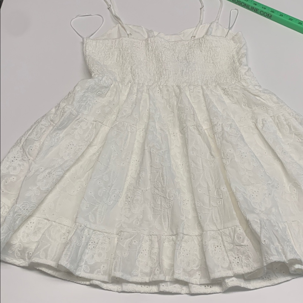White Eyelet Spaghetti Strap Babydoll Dress - Picture 11 of 12